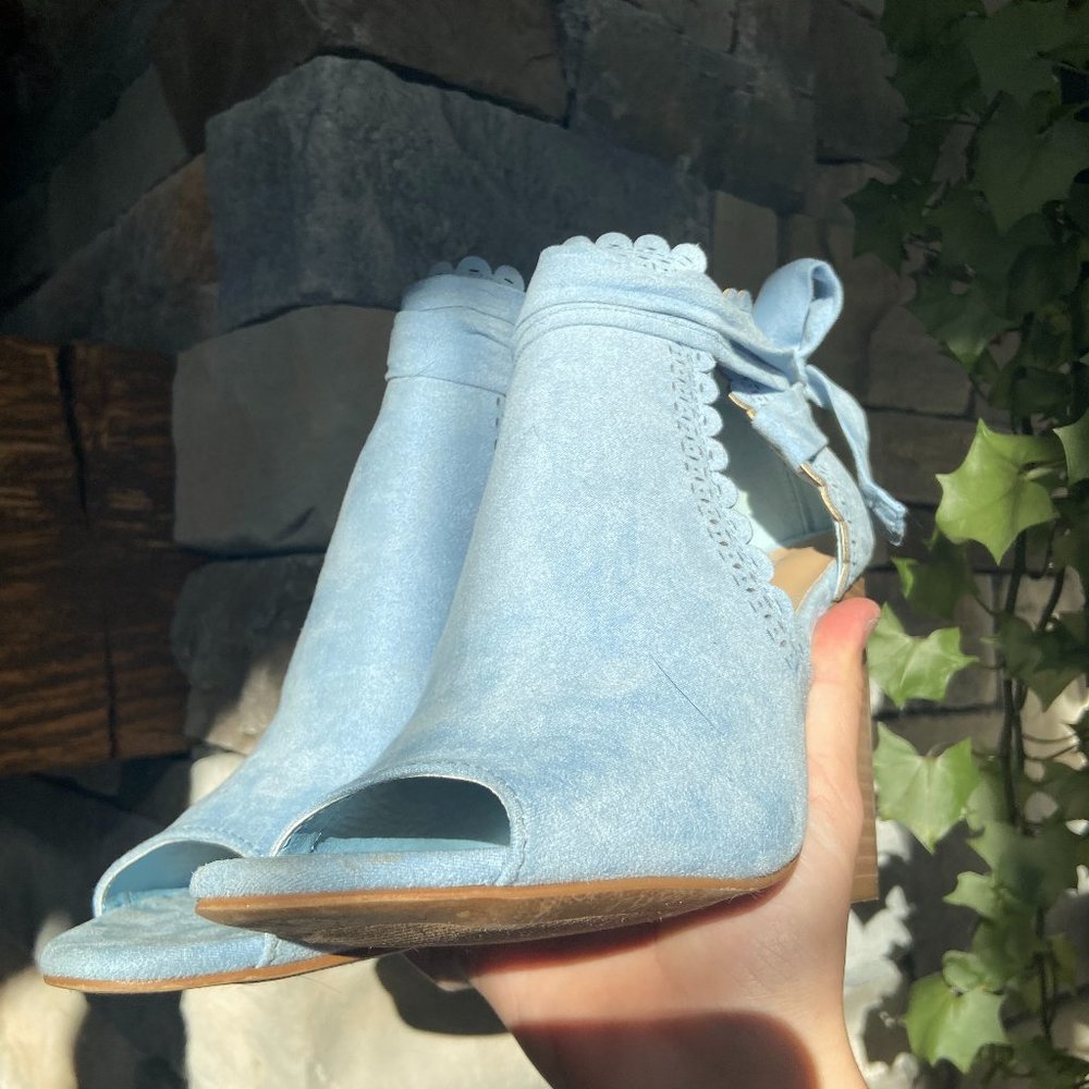 Baby blue wood heels